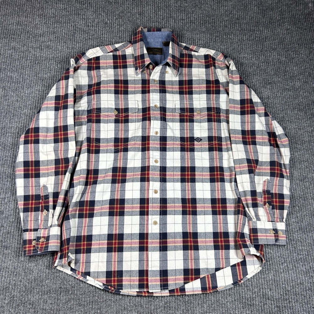 Roper Western Shirt Men Large Multicolor Plaid Flannel Cotton Cowboy Button Down